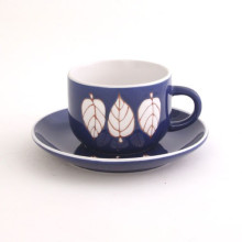 KC-00019 Haonai folha de pintura de café em cerâmica conjunto, copo de café com pires
